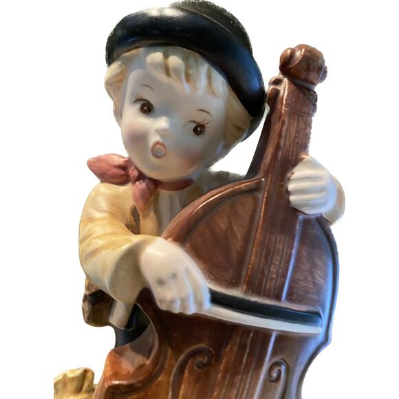 Porcelain Music Box VTG Expressive Boy Playing Cello for Dog Japan Music Decor - Picture 2 of 10